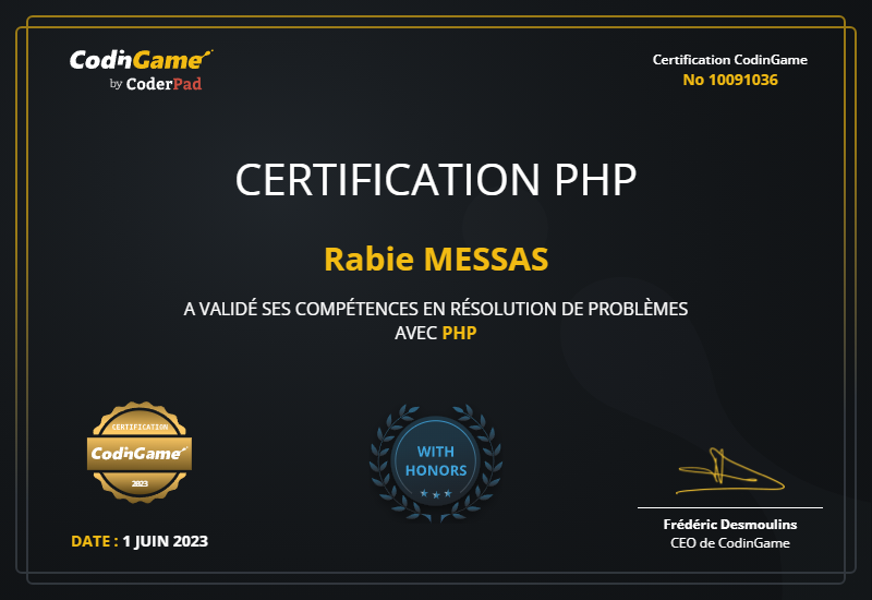 Codingame certification