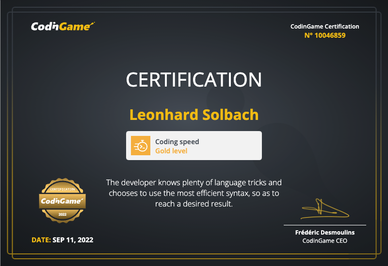 CodinGame Certification